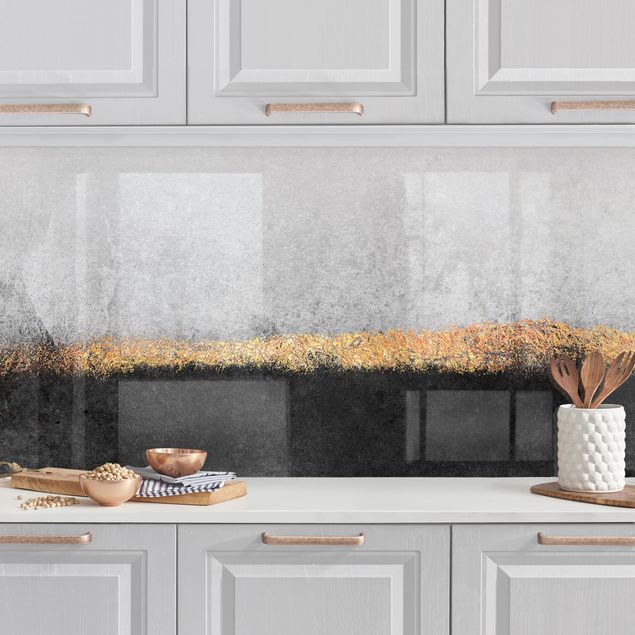 Achterwand voor keuken en zwart en wit Abstract Golden Horizon Black And White