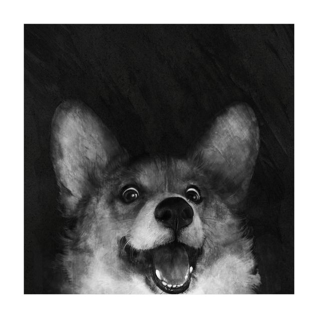 Groot vloerkleed Illustration Dog Corgi Paintig Black And White