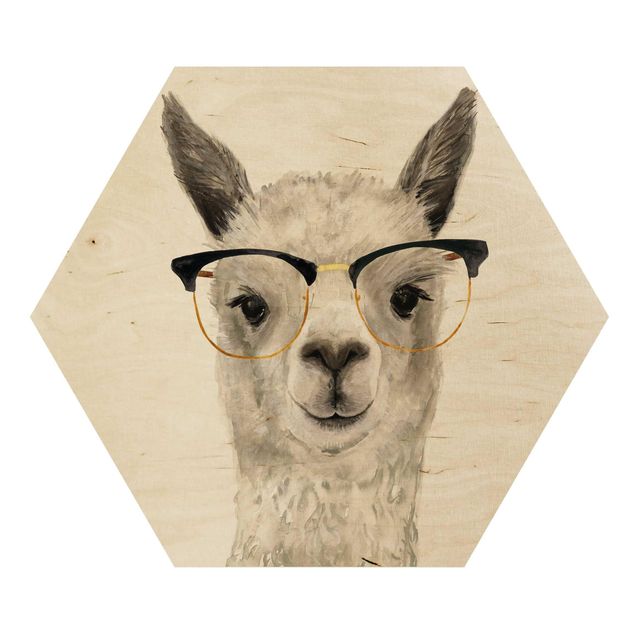 Hexagons houten schilderijen Hip Lama With Glasses I
