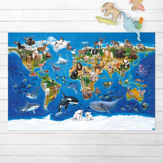 balkon tapijt Animal Club International - World Map With Animals