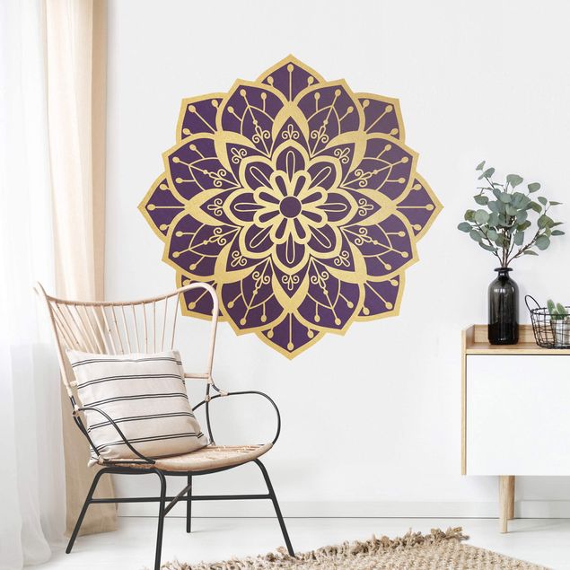 Muurstickers spiritueel Mandala Flower Pattern Gold Violet
