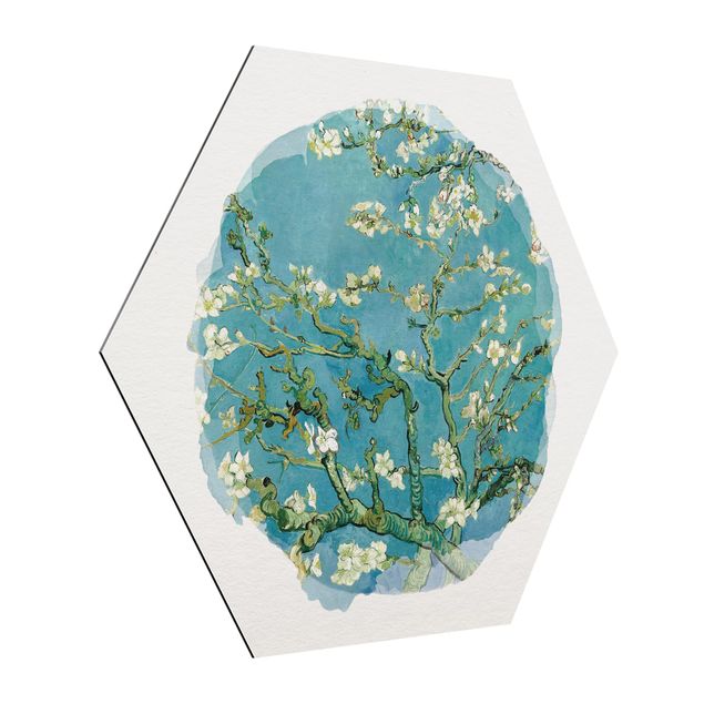 Hexagons Aluminium Dibond schilderijen WaterColours - Vincent Van Gogh - Almond Blossom