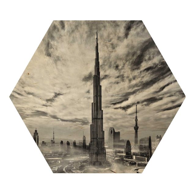 Hexagons houten schilderijen Dubai Super Skyline