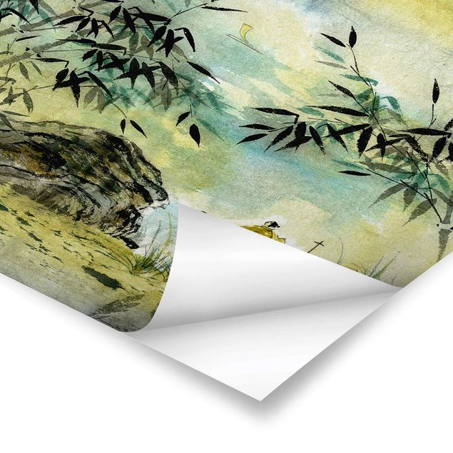 Posters Japanese Watercolour Drawing Bamboo Forest