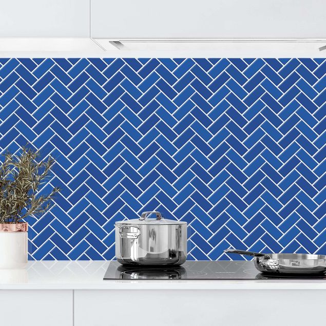 Achterwand voor keuken tegelmotief Fish Bone Tiles - Blue