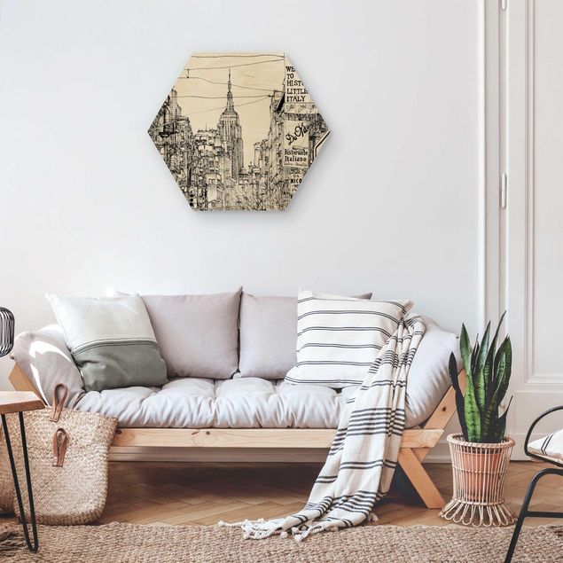 Hexagons houten schilderijen City Study - Little Italy