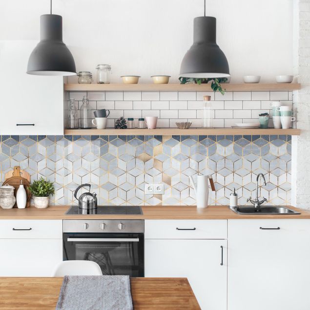 Achterwand voor keuken abstract Blue White Golden Geometry II