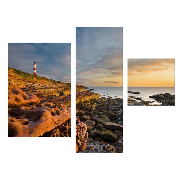 Canvas schilderijen - 3-delig Tarbat Ness Ocean & Lighthouse At Sunset