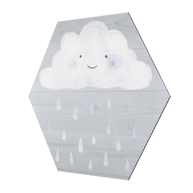 Hexagons Aluminium Dibond schilderijen Cloud With Silver Raindrops