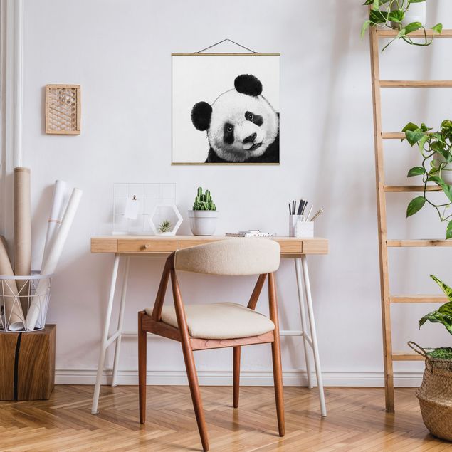 Stoffen schilderij met posterlijst Illustration Panda Black And White Drawing