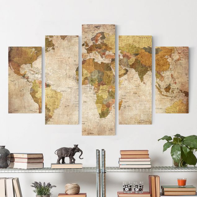 Canvas schilderijen - 5-delig World map