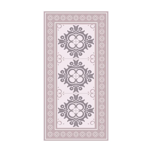 beige kleed Floral Tiles Warm Grey Colour Buds With Border