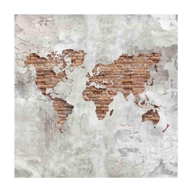vloerkleed lichtgrijs Shabby Concrete Brick World Map