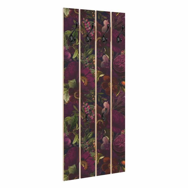 Wandkapstokken houten pallet Purple Blossoms Dark