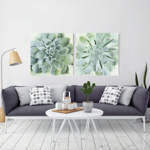 Canvas schilderijen - 2-delig  Succulent Watercolour Set I