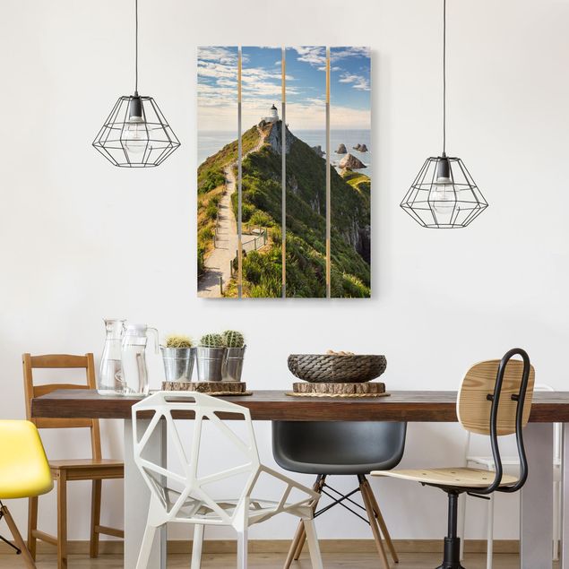 Houten schilderijen op plank Nugget Point Lighthouse And Sea New Zealand