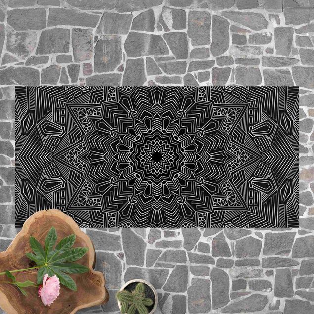 Loper tapijt Mandala Star Pattern Silver Black