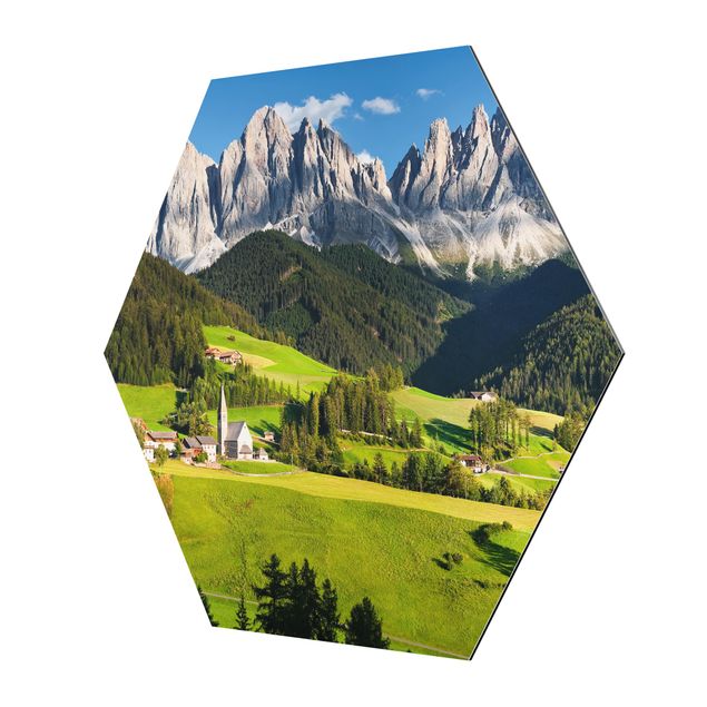 Hexagons Aluminium Dibond schilderijen Odle In South Tyrol