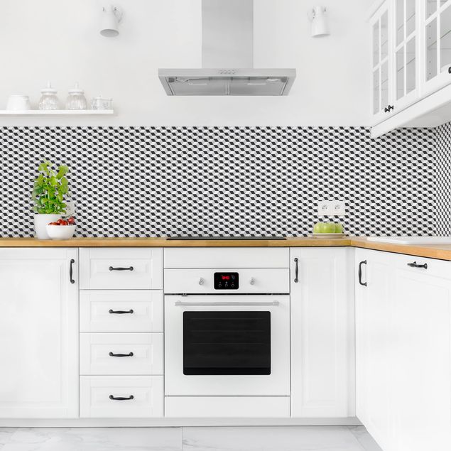 Achterwand voor keuken patroon Geometrical Tile Mix Cubes Black