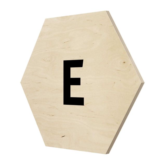 Hexagons houten schilderijen Letter White E