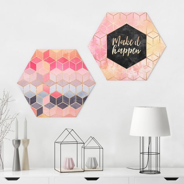 Hexagons Forex schilderijen - 2-delig Make It Happen Geometry Set Pink