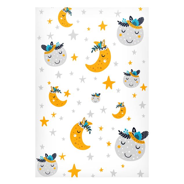 Magneetborden Sleaping Friends Moon And Stars With Frame