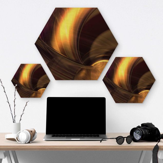 Hexagons houten schilderijen Enchanted Fire