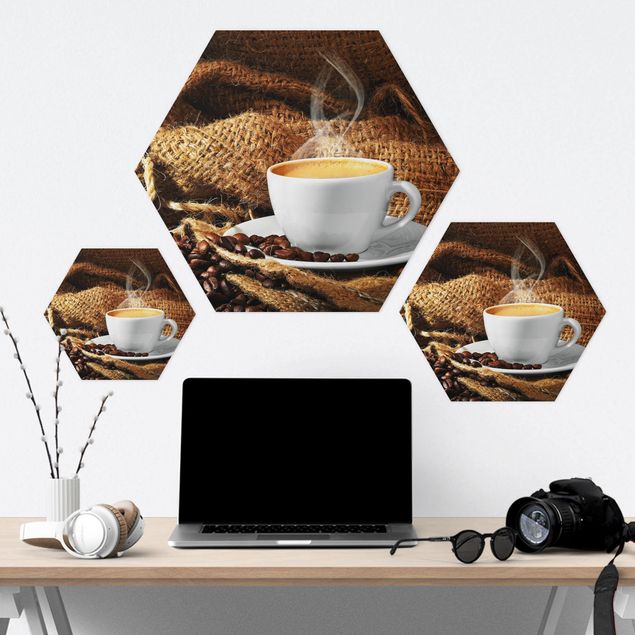 Hexagons Aluminium Dibond schilderijen Morning Coffee