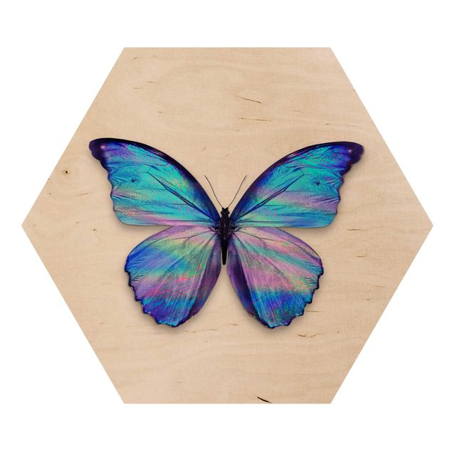 Hexagons houten schilderijen Holographic Butterfly