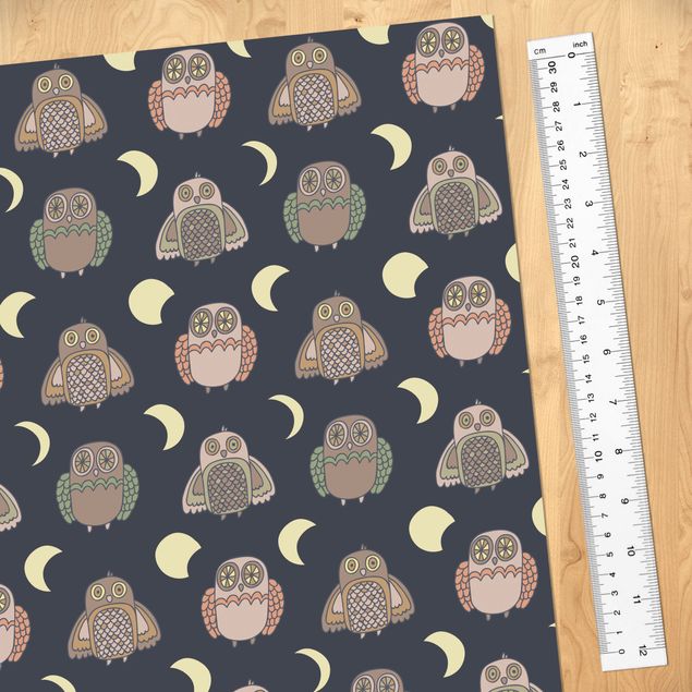 Plakfolien Night Owl Pattern With Moon Phases