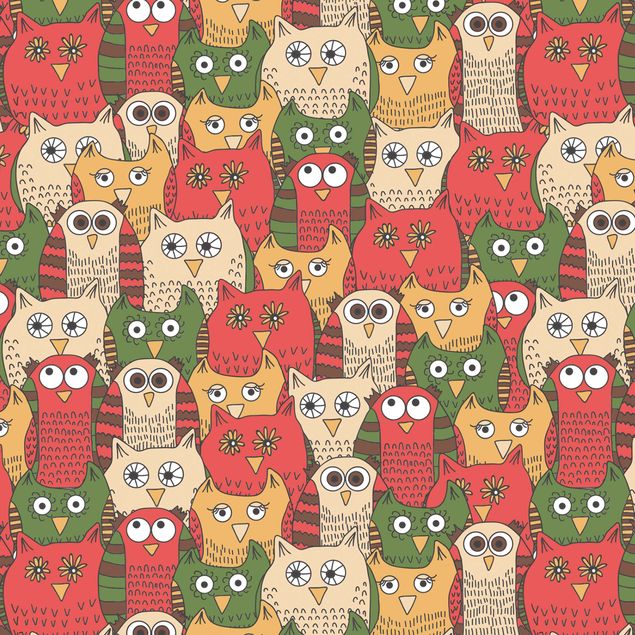 Plakfolien Pattern With Funny Owls Red