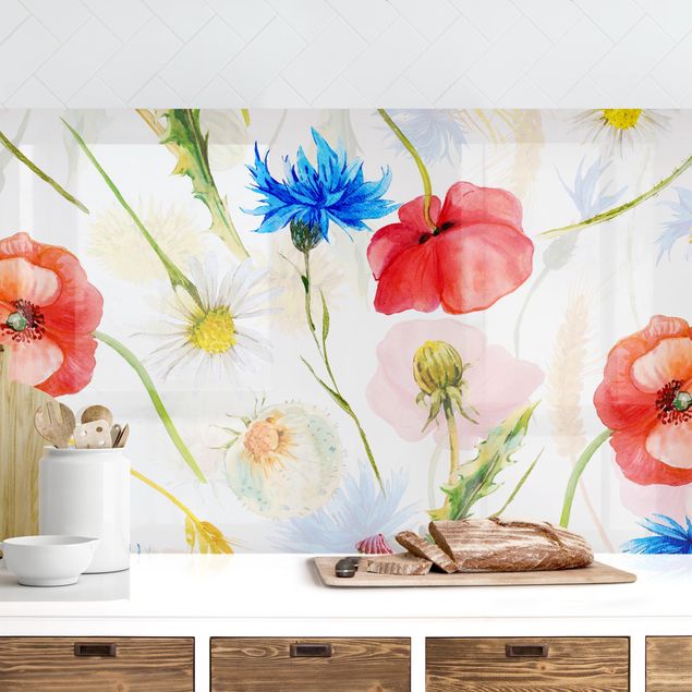 Achterwand voor keuken bloemen Watercolour Wild Flowers With Poppies
