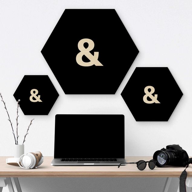 Hexagons houten schilderijen Letter Black &