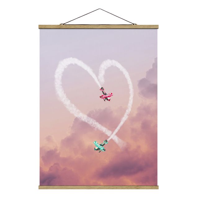 Stoffen schilderij met posterlijst Heart With Airplanes