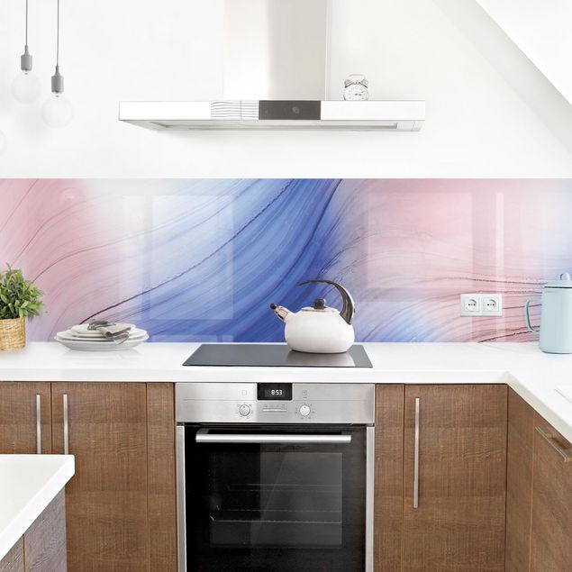 Küchenrückwand - Melierter Farbtanz Blau mit Rosa