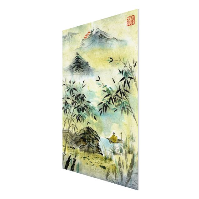 Forex schilderijen Japanese Watercolour Drawing Bamboo Forest