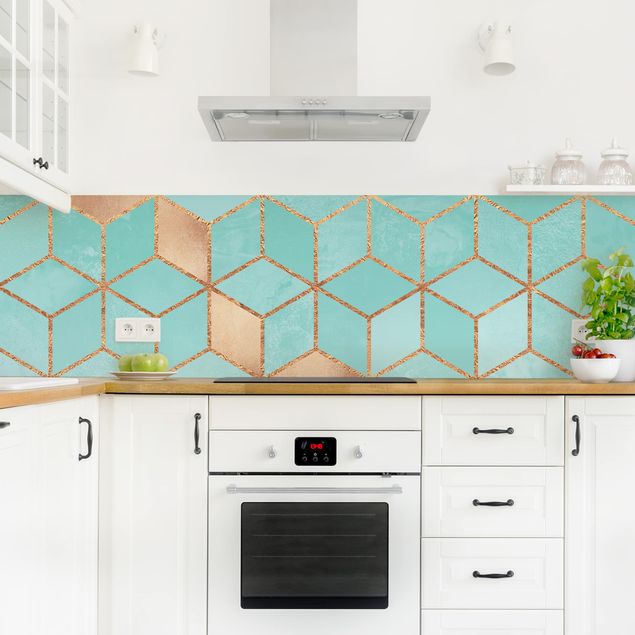 Achterwand voor keuken Turquoise White Golden Geometry