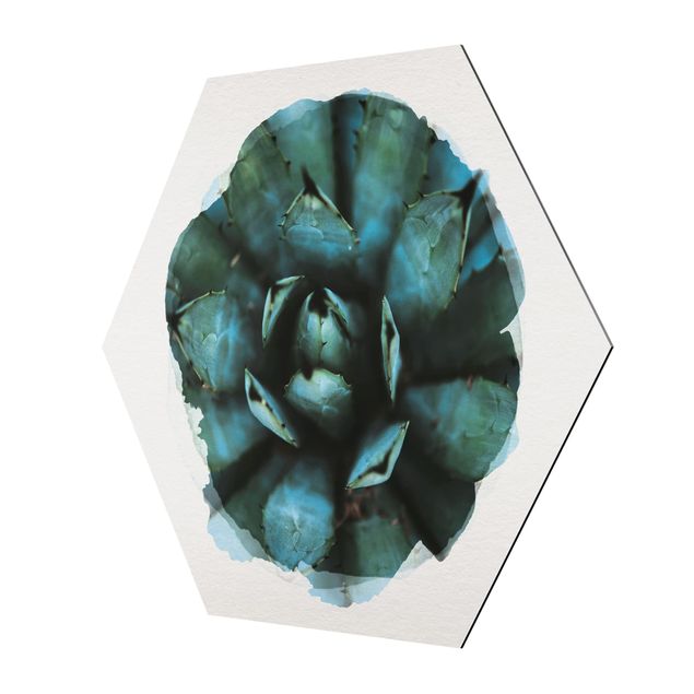 Hexagons Aluminium Dibond schilderijen Water Colours - Blue Agave