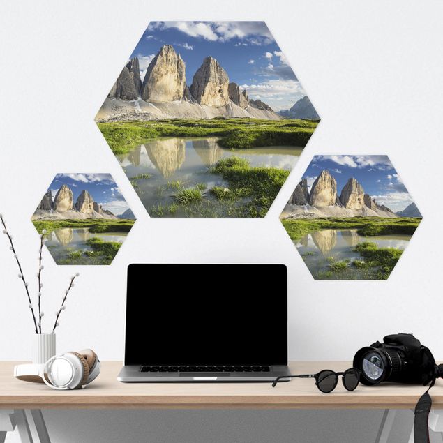 Hexagons Forex schilderijen South Tyrolean Zinnen And Water Reflection