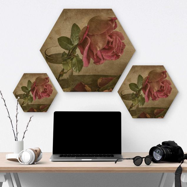 Hexagons houten schilderijen Tear Of A Rose
