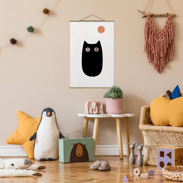 Stoffen schilderij met posterlijst Black Cat Illustration