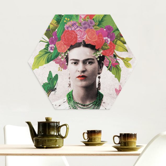 Hexagons Aluminium Dibond schilderijen Frida Kahlo - Flower Portrait