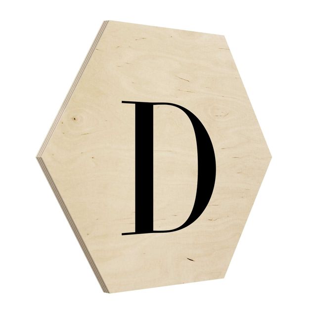 Hexagons houten schilderijen Letter Serif White D