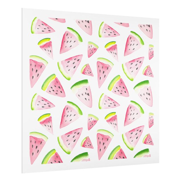 Spatscherm keuken Watercolour Melon Pieces With Frame