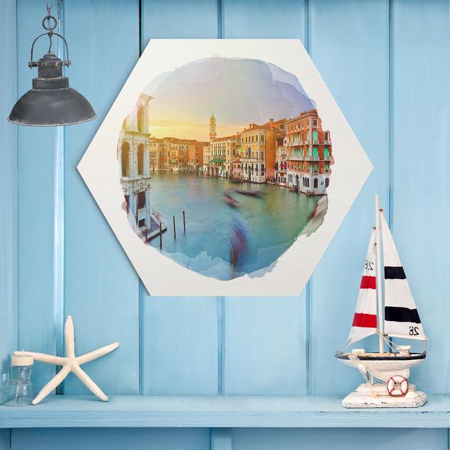 Hexagons Aluminium Dibond schilderijen WaterColours - Grand Canal View From The Rialto Bridge Venice