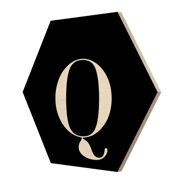 Hexagons houten schilderijen Letter Serif Black Q