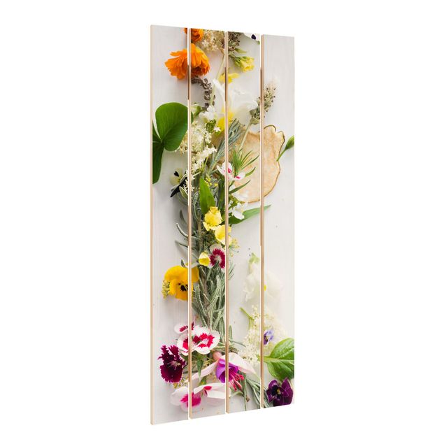 Houten schilderijen op plank Fresh Herbs With Edible Flowers