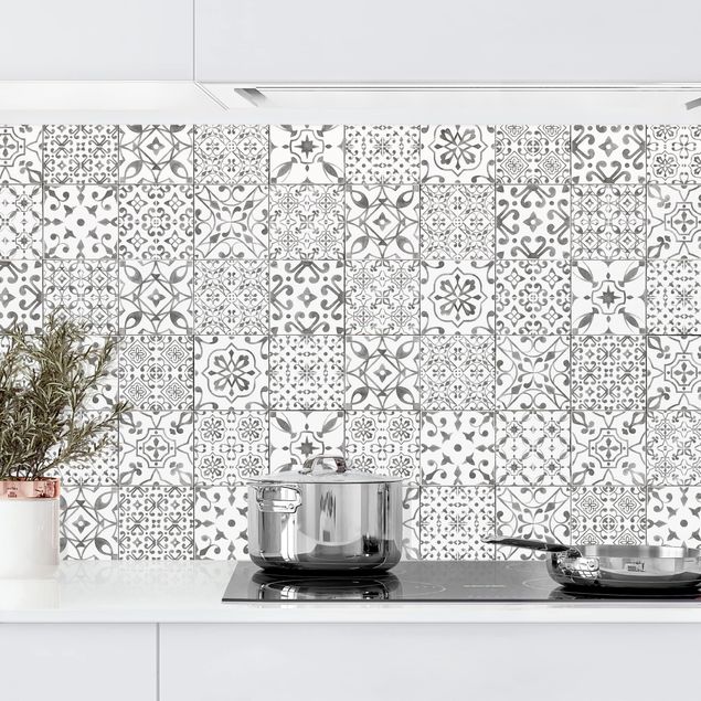 Achterwand voor keuken patroon Patterned Tiles Gray White