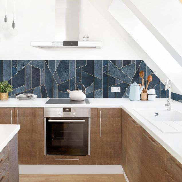 Achterwand voor keuken abstract Blue Geometry Watercolour II