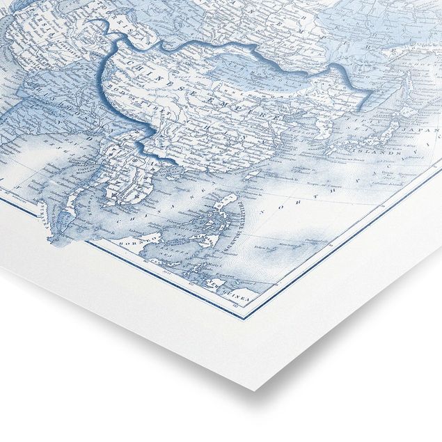 Posters Map In Blue Tones - Asia
